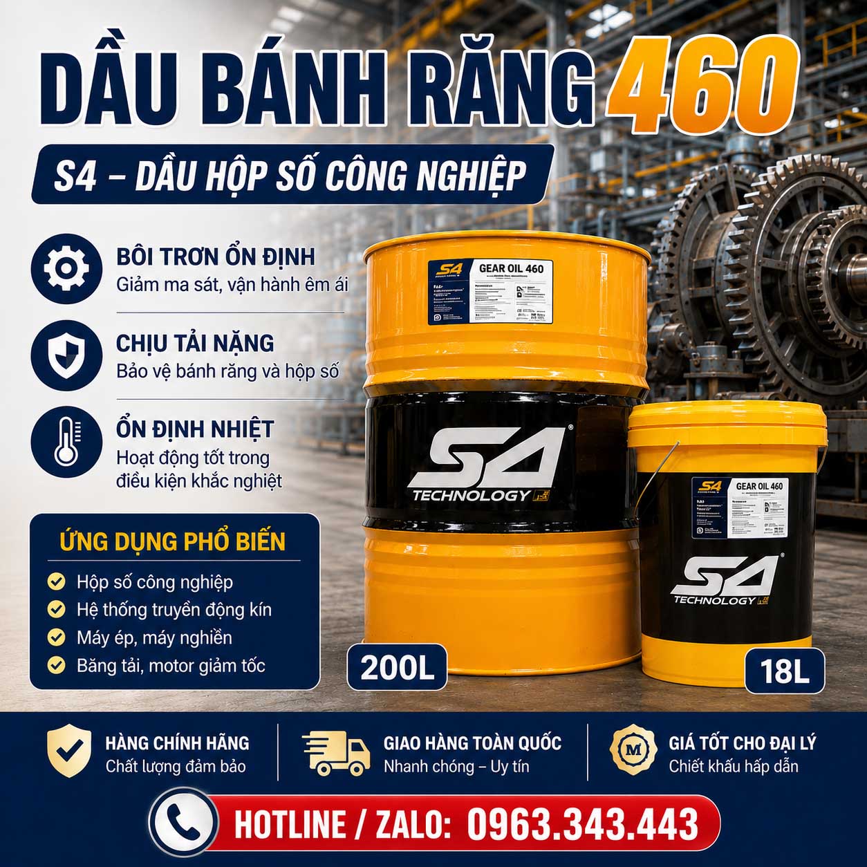 Dầu bánh răng 460, dầu nhớt 460 nhập khẩu.