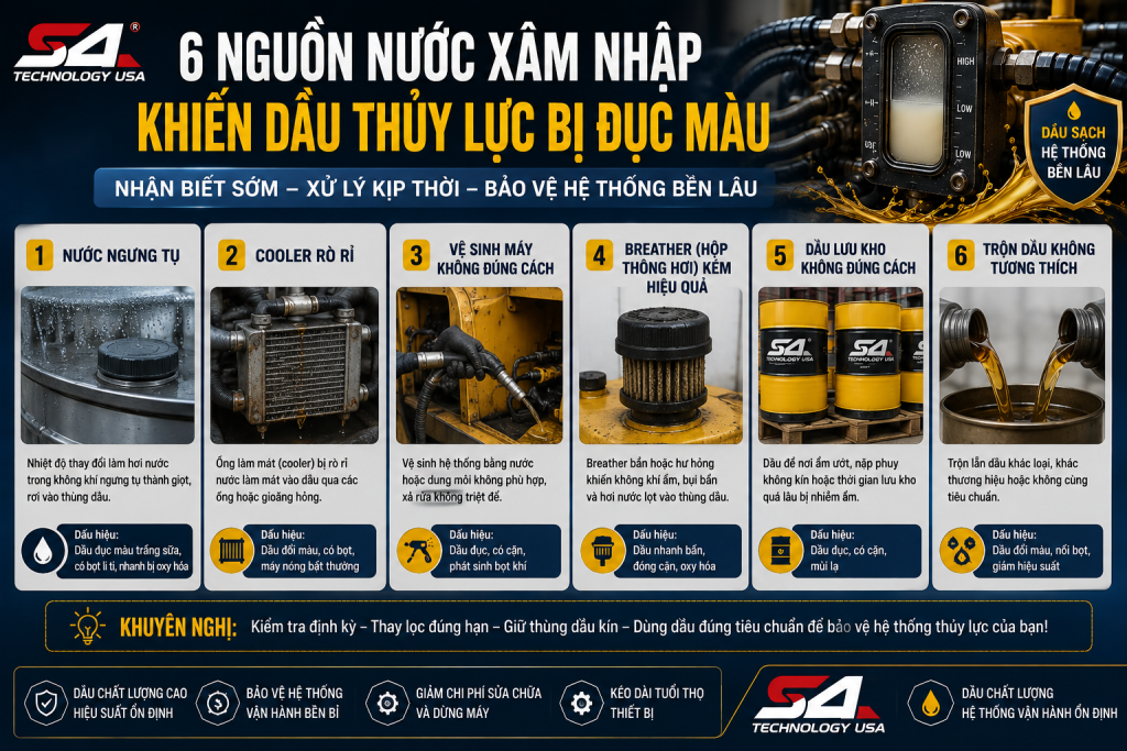 6 nguyên nhân khiến dầu thủy lực bị đục do nước xâm nhập hệ thống