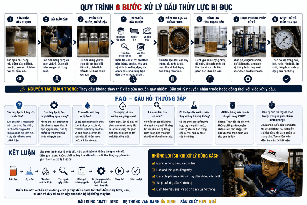 Quy trình 8 bước xử lý dầu thủy lực bị đục đúng kỹ thuật