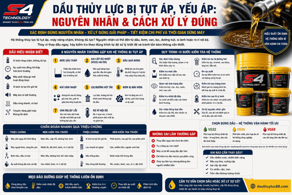 Dầu Thủy Lực Bị Tụt Áp, Yếu Áp: Nguyên Nhân Và Cách Xử Lý Đúng